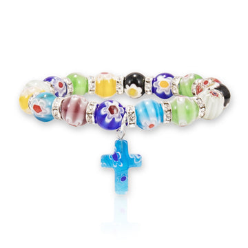 Colorful Agate Stone Beads Bracelet Rosary Hanging Cross Nazareth Store