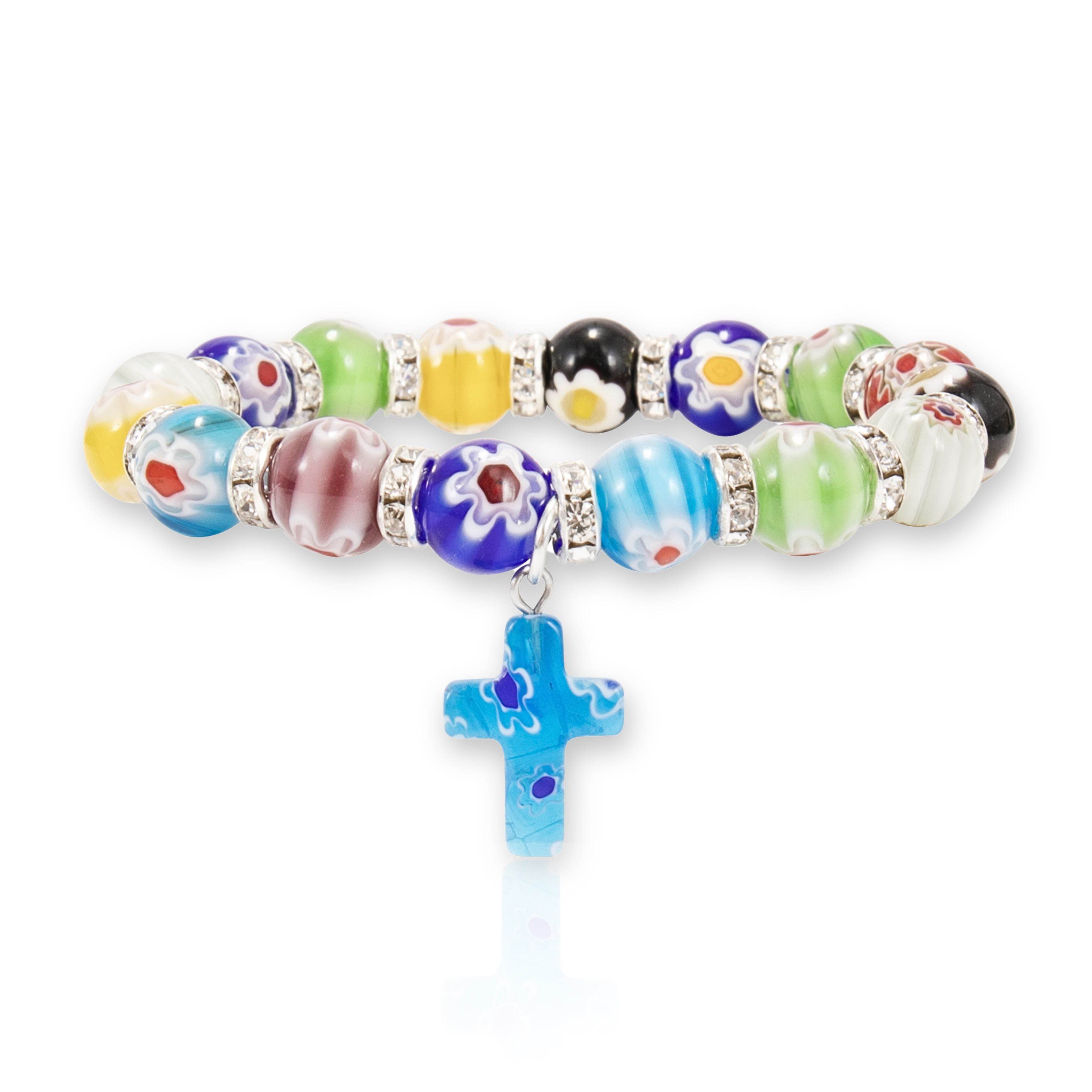 Colorful Agate Stone Beads Bracelet Rosary Hanging Cross - Nazareth Store