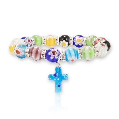 Colorful Agate Stone Beads Bracelet Rosary Hanging Cross - Nazareth Store