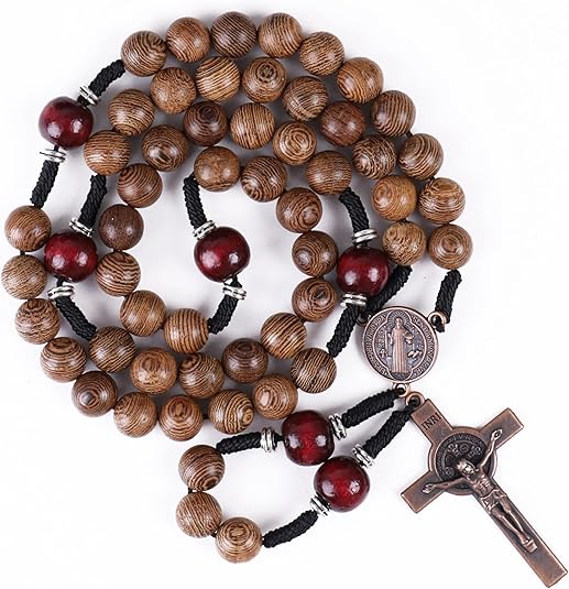 10mm olive wood beads and 12mm dark red wood mystery beads, this rosary offers a bold, strong design that’s perfect for men.