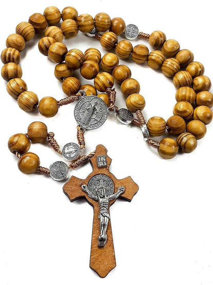 Saint Benedict Olive Wood Rosary Necklace - Nazareth Store