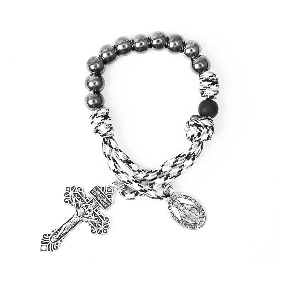 One Decade Rosary Beads Paracord Black Pocket Military Miraculous