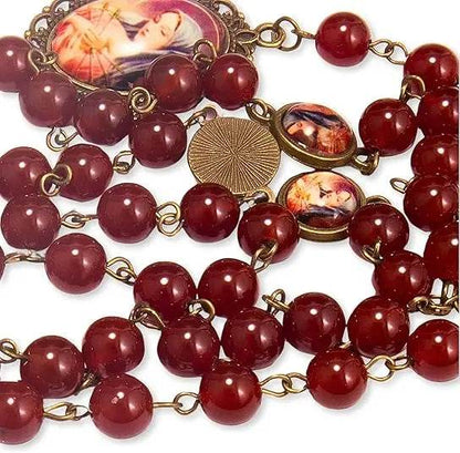 Our Lady of Sorrows Stone Beads Rosary Necklace with Epoxy 7 Sorrows Medallion - Nazareth Store