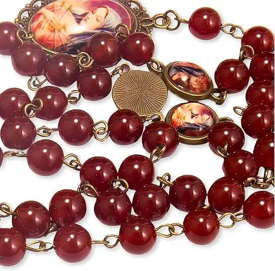 Our Lady of Sorrows Stone Beads Rosary Necklace with Epoxy 7 Sorrows Medallion - Nazareth Store