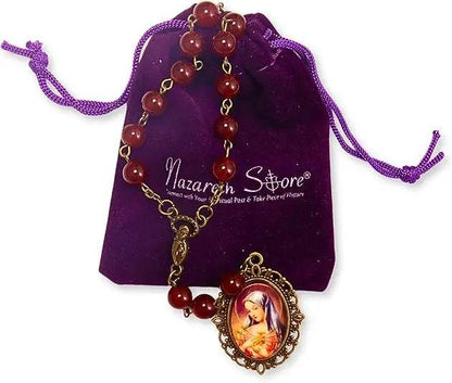 Our Lady of Sorrows Stone Beads Rosary Necklace with Epoxy 7 Sorrows Medallion - Nazareth Store