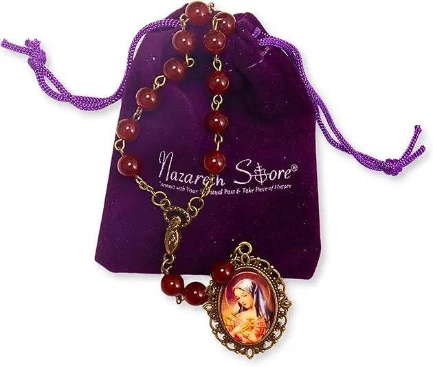 Our Lady of Sorrows Stone Beads Rosary Necklace with Epoxy 7 Sorrows Medallion - Nazareth Store