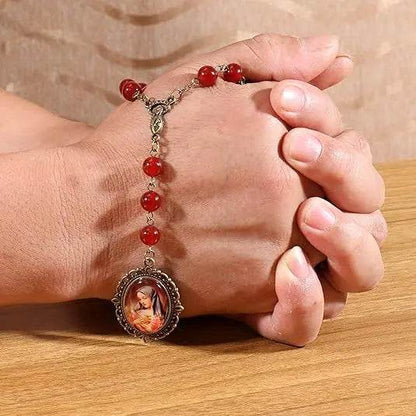 Our Lady of Sorrows Stone Beads Rosary Necklace with Epoxy 7 Sorrows Medallion - Nazareth Store