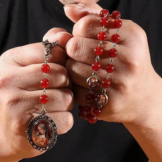 Our Lady of Sorrows Stone Beads Rosary Necklace with Epoxy 7 Sorrows Medallion - Nazareth Store