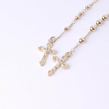 18K Gold Bronze Rosary Necklace Our Lady of Guadalupe & Crucifix with 3mm Prayer Beads - Nazareth Store