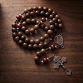 Handmade Wooden Beads Rosary Necklace with Our Father Medal & Crucifix Religious Gift