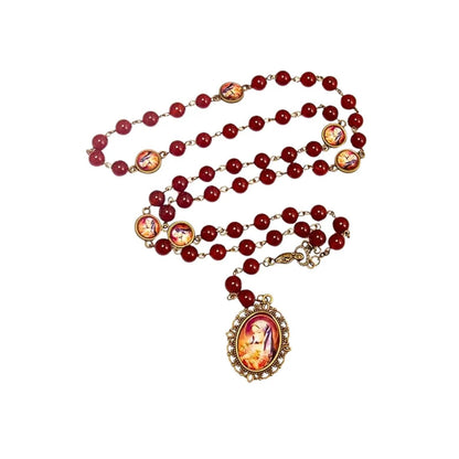 Our Lady of Sorrows Stone Beads Rosary Necklace with Epoxy 7 Sorrows Medallion - Nazareth Store