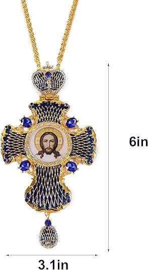 18K Gold Plated Blue Enamel Pectoral Cross Pendant Multi Zircon Crucifix Necklace