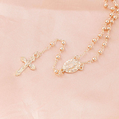 18K Gold Bronze Rosary Necklace Our Lady of Guadalupe & Crucifix with 3mm Prayer Beads - Nazareth Store