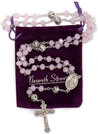 Crystal & Alloy Prayer Beads Rosary Necklace Miraculous Medal and Jesus Cross - Nazareth Store