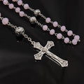 Pink Crystal Beads Rosary Necklace with 10mm Alloy Mystery Prayer Beads Miraculous Medal and Jesus Cross Nazareth Store
