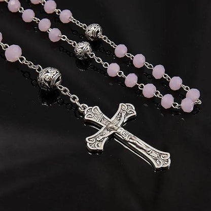 Crystal & Alloy Prayer Beads Rosary Necklace Miraculous Medal and Jesus Cross - Nazareth Store