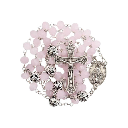 Crystal & Alloy Prayer Beads Rosary Necklace Miraculous Medal and Jesus Cross - Nazareth Store