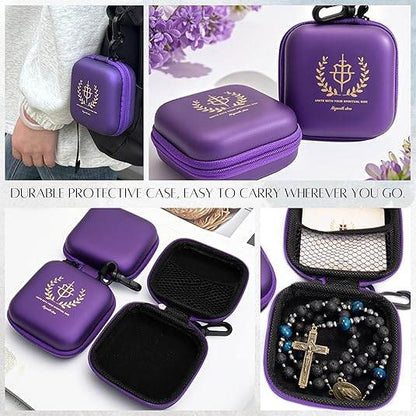 Men's Blue Tiger Eye Rosary with Lava Beads Saint Michael Medal & Cross – Gift Box Included - Nazareth Store