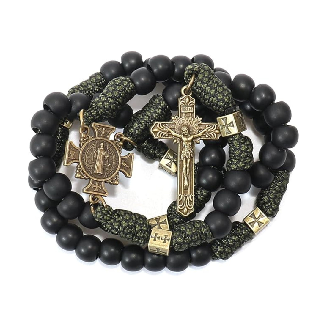 Antique Bronze Black Matte Prayer Beads Paracord Rosary Necklace Nazareth Store