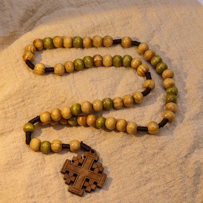 Handcrafted Olive Wood Prayer Rosary with Jerusalem Cross Catholic Car Protection Chaplet-Nazareth Store