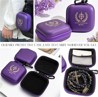 Black Lava Stone Rosary with Yellow Tiger Eye Miraculous Medal & Cross Necklace for Men's - Nazareth Store