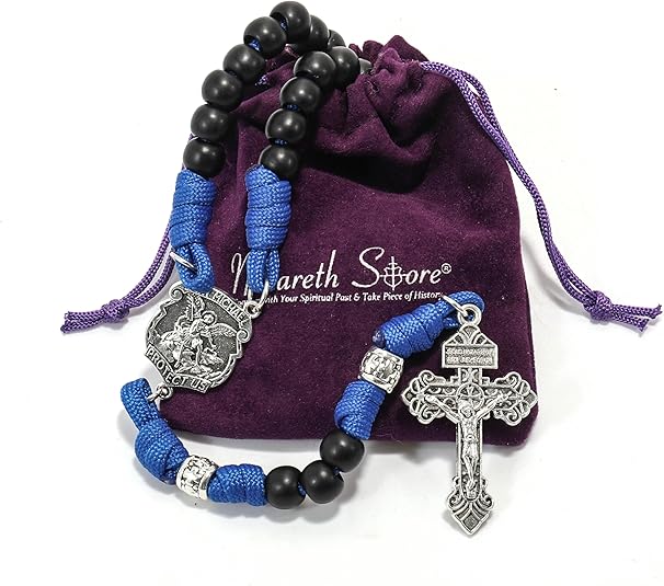 St. Michael Blue Paracord Rosary Beads Rugged Rosary Necklace Strong Corded Catholic Pardon Crucifix Nazareth Store
