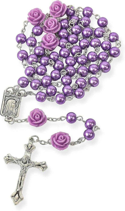 Purple Pearl Catholic Rosary Necklace Our Rose Lourdes Medal