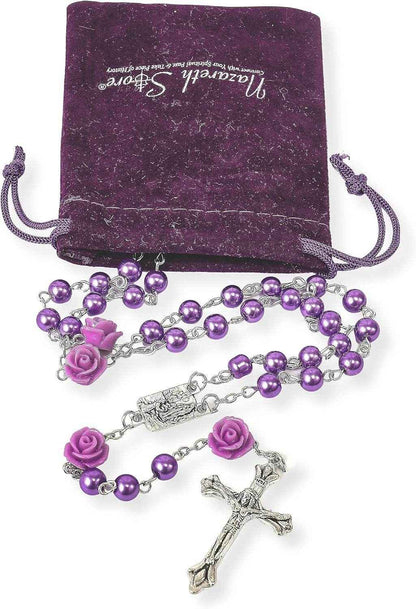 Purple Pearl Catholic Rosary Necklace Our Rose Lourdes Medal