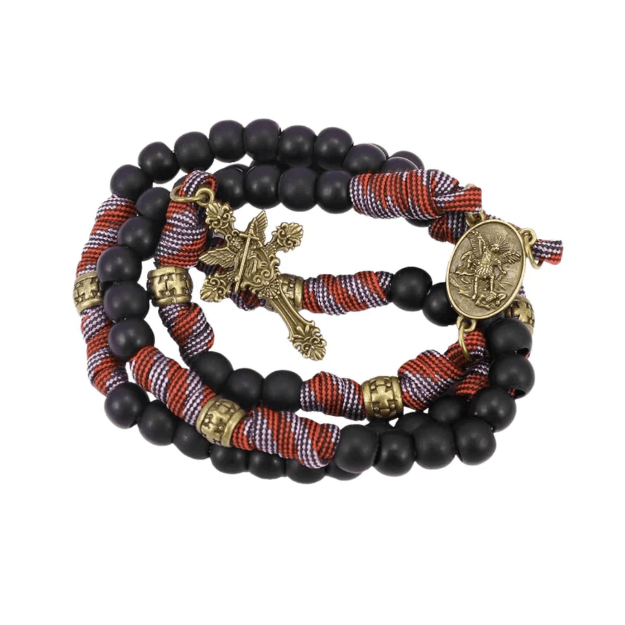 Black Matte Beads Rugged Paracord Rosary St. Benedict INRI Cross Strong Corded Necklace - Nazareth Store