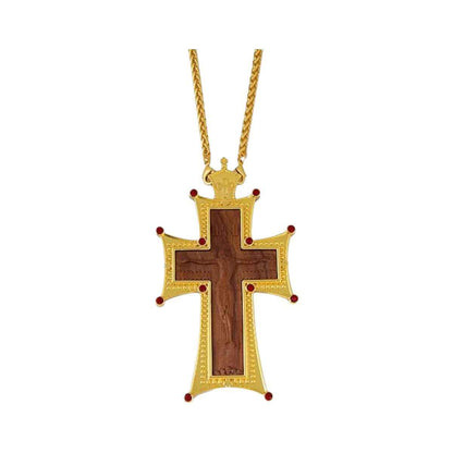 Wooden Cross Pendant Gold Plated Red Stone Necklace