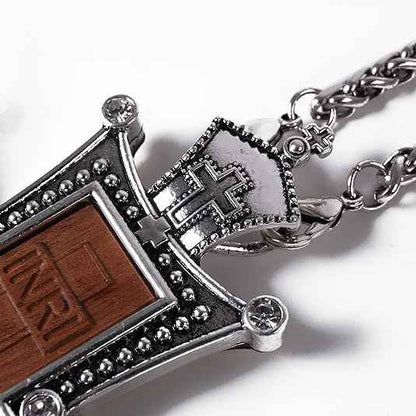 Antique Silver Cross Pendant White Stone Religious Necklace