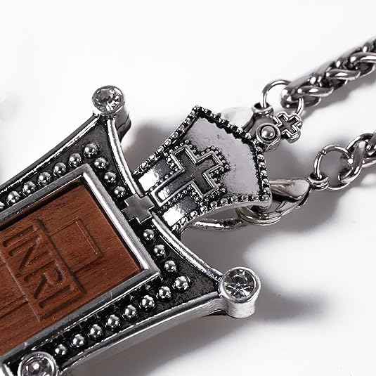 Antique Silver Cross Pendant White Stone Religious Necklace