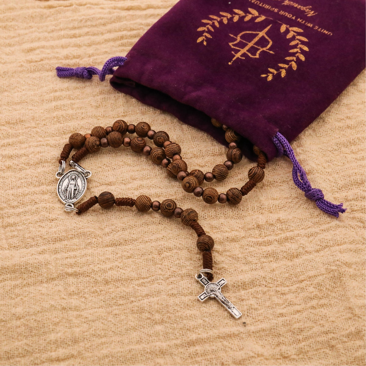 Olive Wooden Rosary Bracelet Necklace with Miraculous Medal & Crucifix Cross Wearable Religious Gift - Nazareth Store