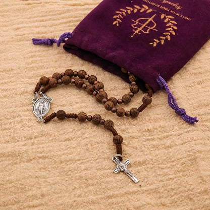 Olive Wooden Rosary Bracelet Necklace with Miraculous Medal & Crucifix Cross Wearable Religious Gift - Nazareth Store