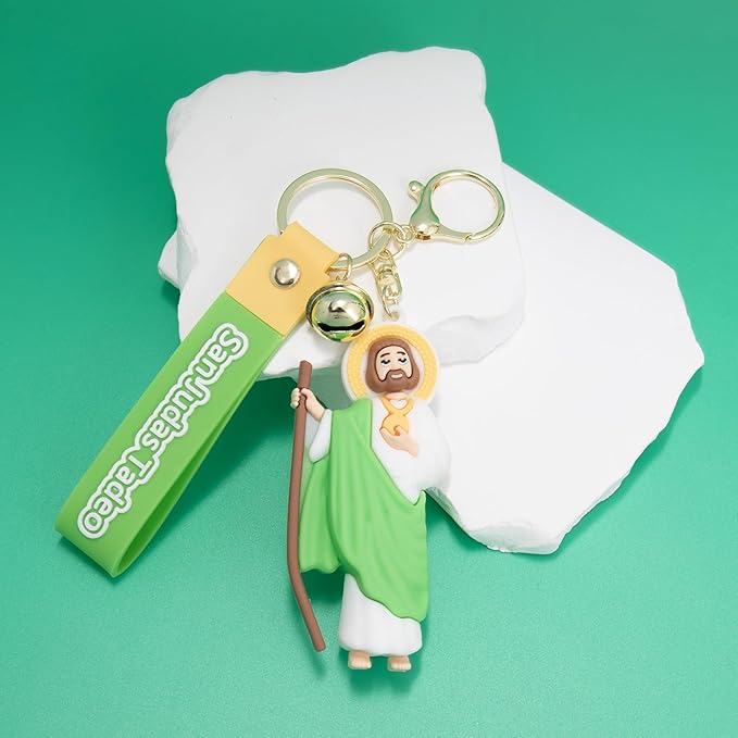 Yellow San Judas Tadeo Silicone Keychain Catholic Religious Key Ring  Nazareth Store