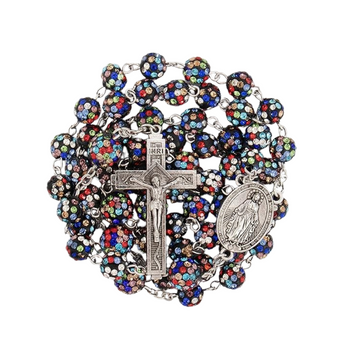This Rosary features 8mm multicolor crystallized beads with 10mm mystery beads and extends to a total length of 22 inches, beautifully crafted for both reflection and adornment. It is highlighted by a 2-inch Crucifix and a Miraculous medal, enhancing its spiritual essence.
Nazareth Store