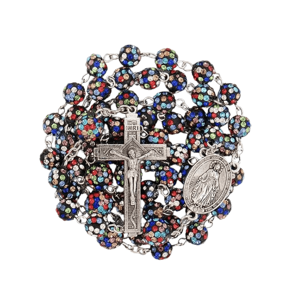 Colorful Black with Colorful White Beads Rhinestones Crystal Beads Rosary - Nazareth Store