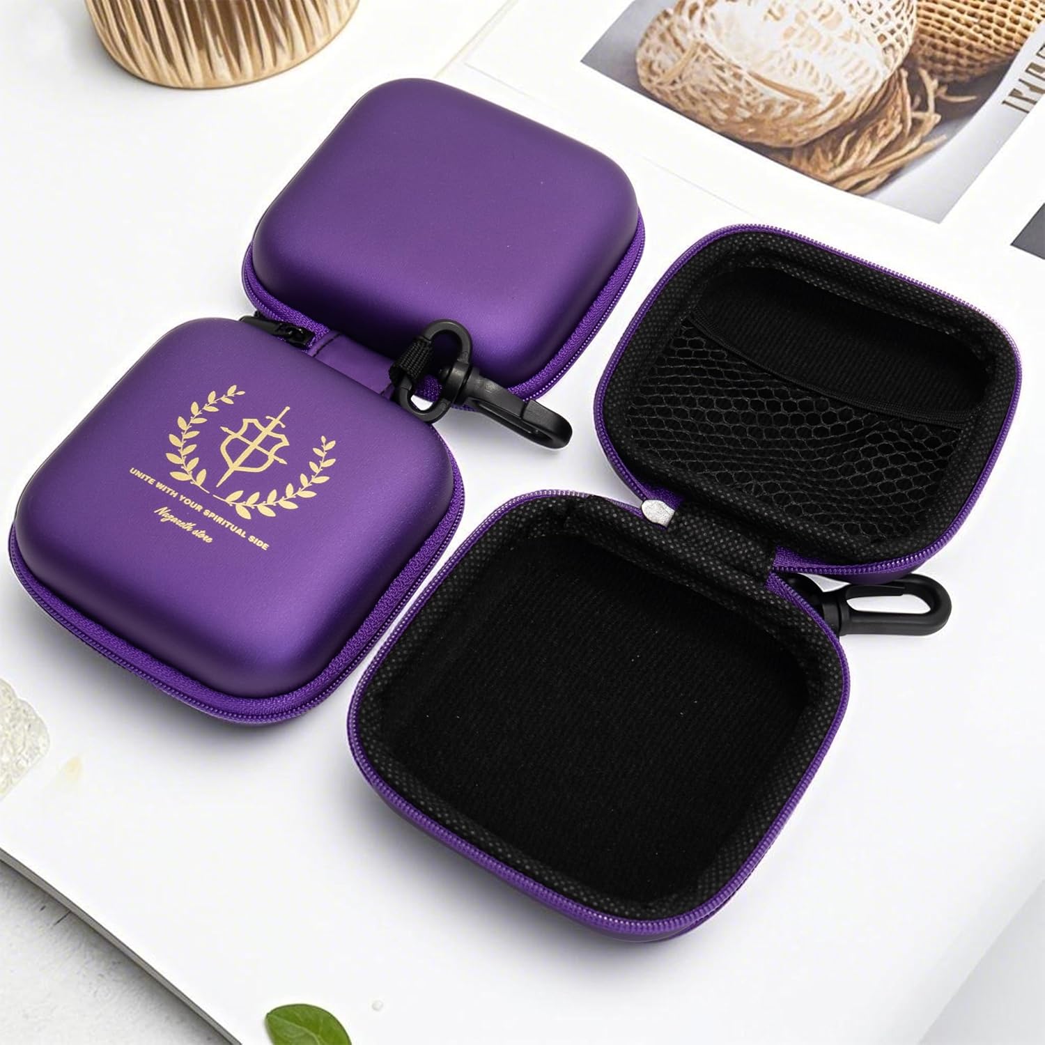 Purple Rosary Case Hard Shell Travel Pouch with Zipper and Clip Nazareth Store