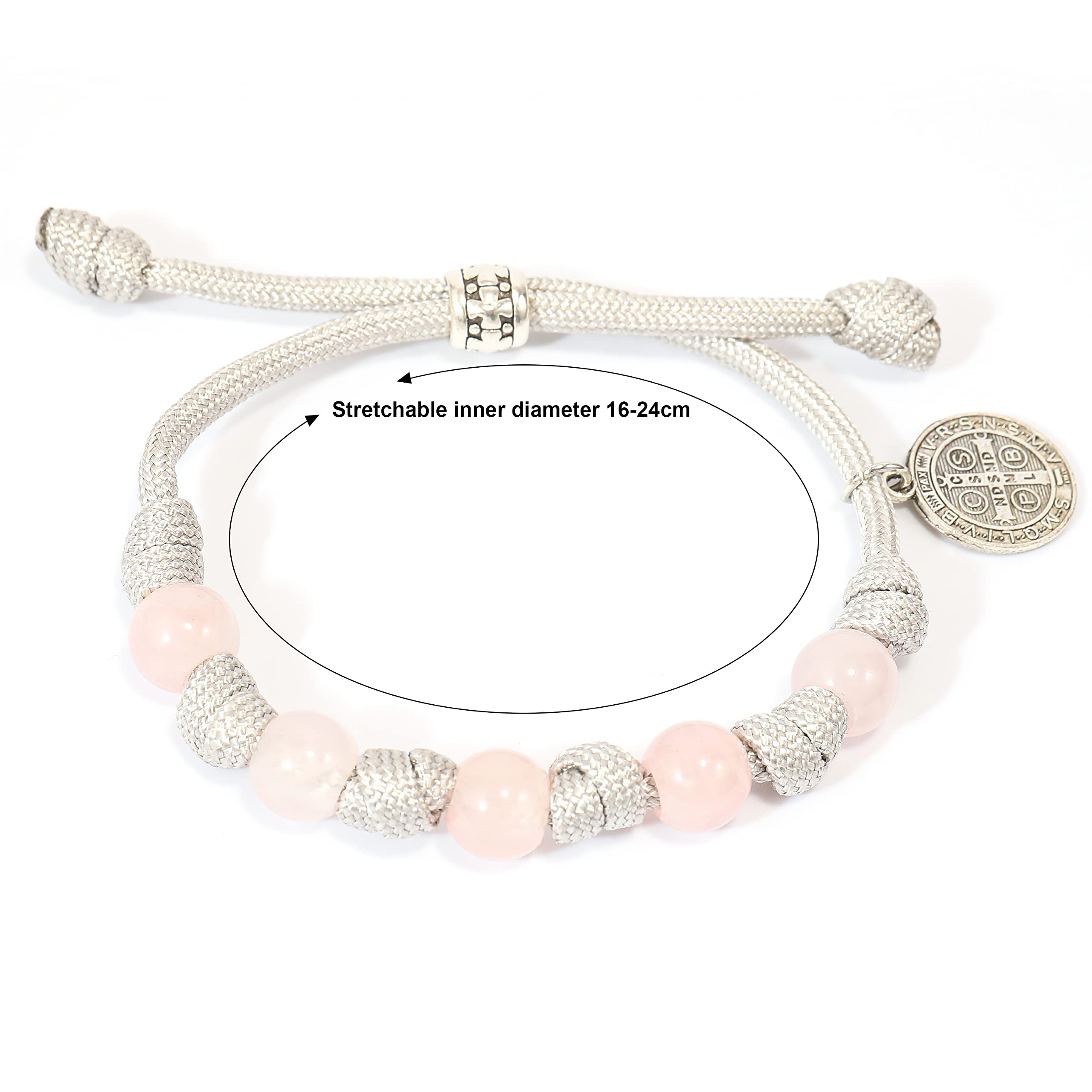 Rose Quartz One Decade Rosary Beads Paracord Set St. Michael Necklace & St. Benedict