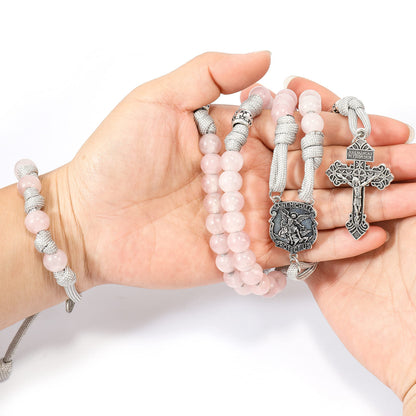 Gemstone Rosary Beads Paracord Set St. Michael Necklace & St. Benedict 22" Nazareth Store