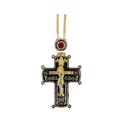 Round Red Stone Pectoral Cross Pendant Multi Zircon Crucifix Necklace