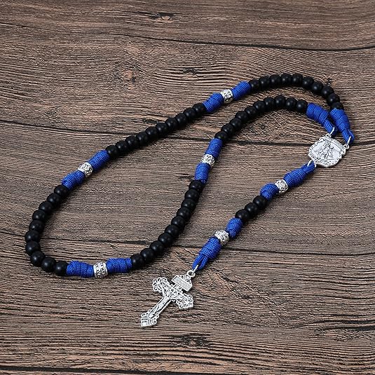 St. Michael Blue Paracord Rosary Beads Rugged Rosary Necklace Strong Corded Catholic Pardon Crucifix Nazareth Store
