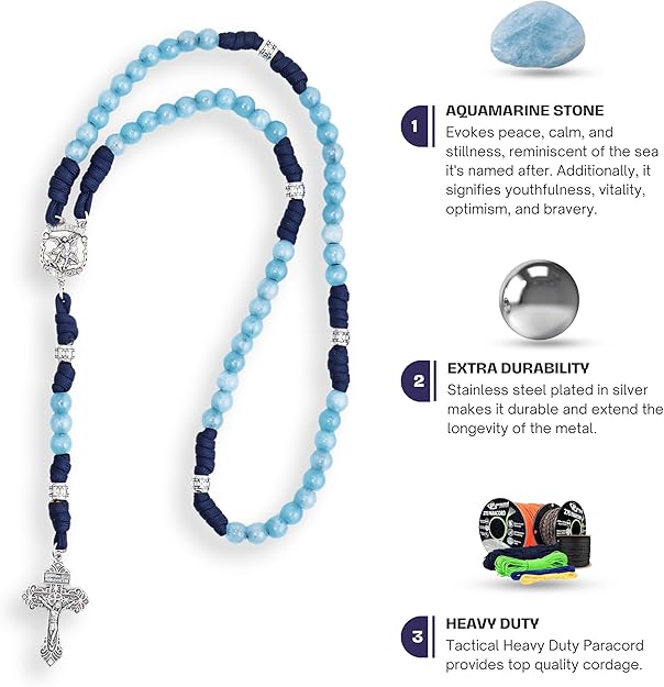 Aquamarine Paracord Rosary Set 