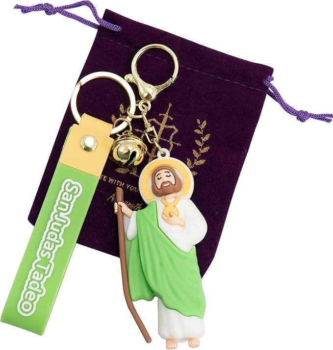 Yellow San Judas Tadeo Silicone Keychain Catholic Religious Key Ring - Nazareth Store