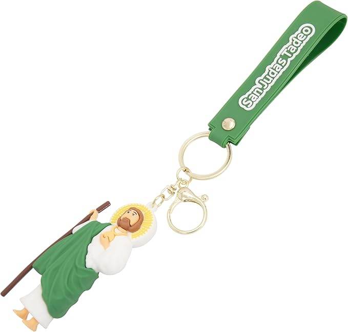 Green San Judas Tadeo Silicone Keychain Catholic Religious Key Ring - Nazareth Store