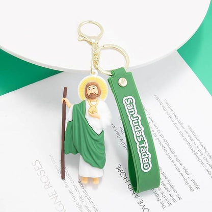 Green San Judas Tadeo Silicone Keychain Catholic Religious Key Ring - Nazareth Store