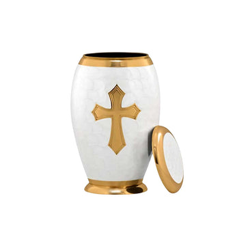 Cross Cremation Memorial Urn for Human Ashes Elegant Elite Pearl White and Gold Crucifix Nazareth Store