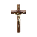 Walnut Wood Wall Cross Antique Gold Jesus INRI Cross Hanging Catholic Crucifix Nazareth Store