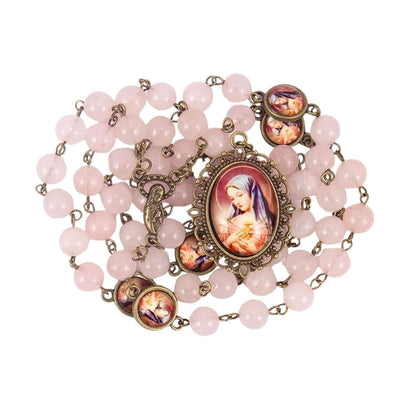 Our Lady of Sorrows Stone Beads Rosary Necklace with Epoxy 7 Sorrows Medallion - Nazareth Store