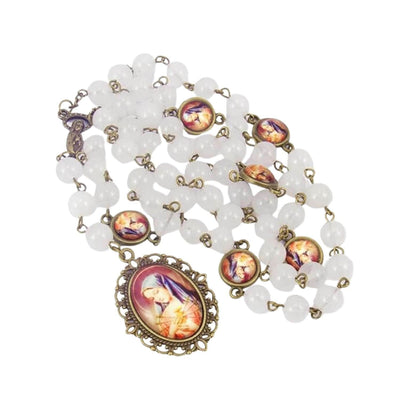 Our Lady of Sorrows Stone Beads Rosary Necklace with Epoxy 7 Sorrows Medallion - Nazareth Store